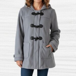 Grey Fleece Toggle Duffle Coat Jacket | Hooded | Size Medium